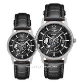 CHRIST VERRA CLASSIC MEMOIR CV 12452G-21 BLK & CV 12452L-21 BLK Couple Black Silver Leather Strap